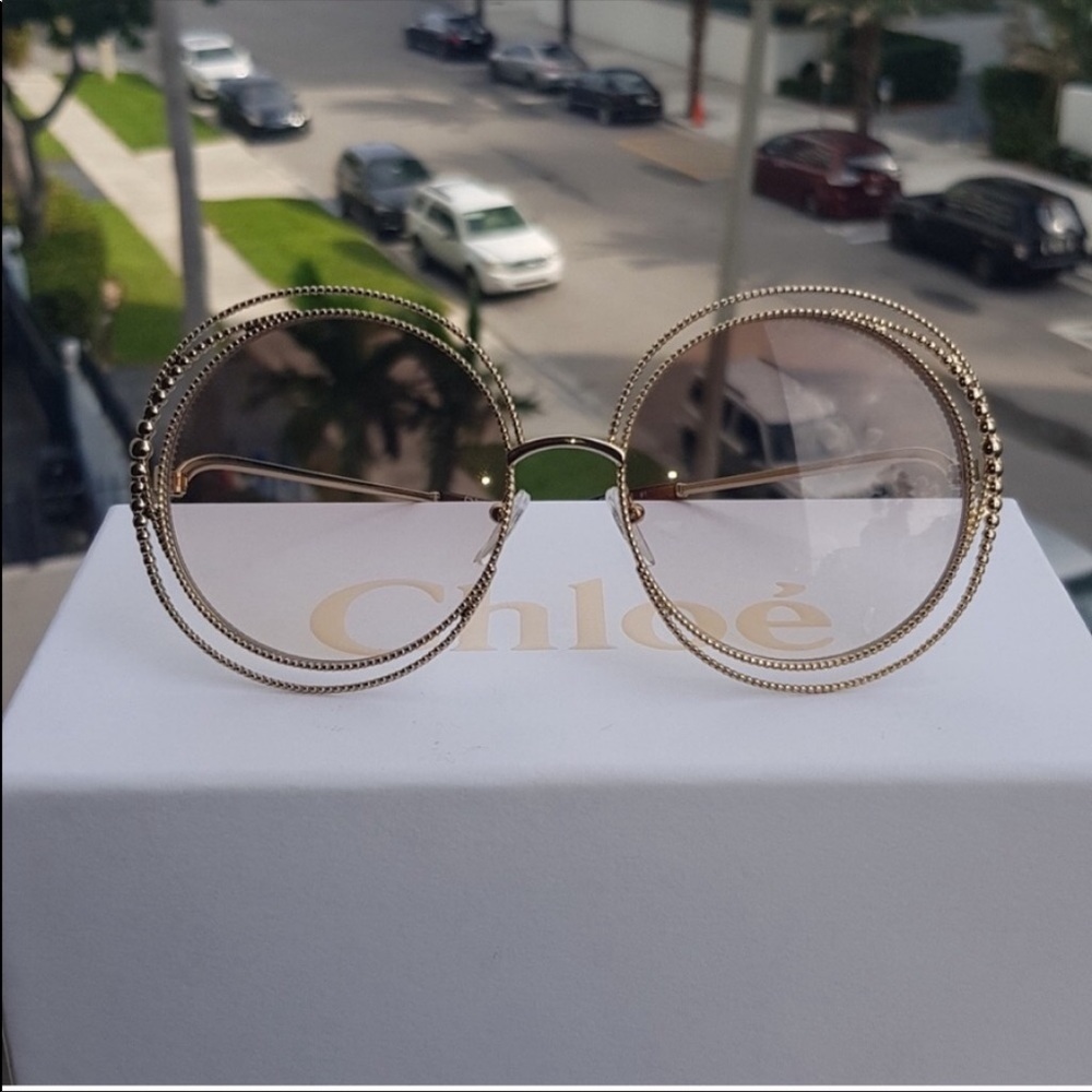 Chloe Carlina Oversized Round Gold Brown Sunglasses